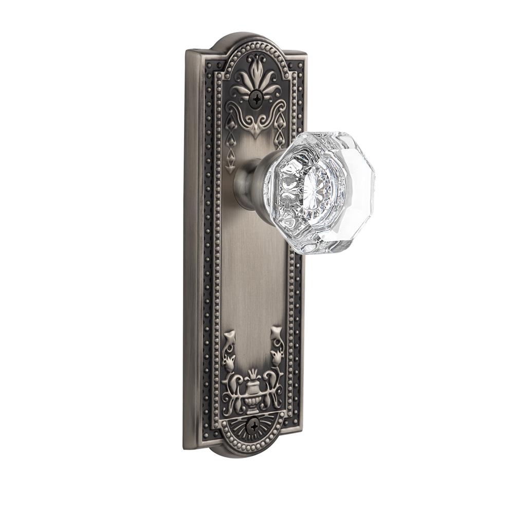 Grandeur by Nostalgic Warehouse PARCHM Privacy Knob - Parthenon Plate with Chambord Crystal Knob in Antique Pewter
